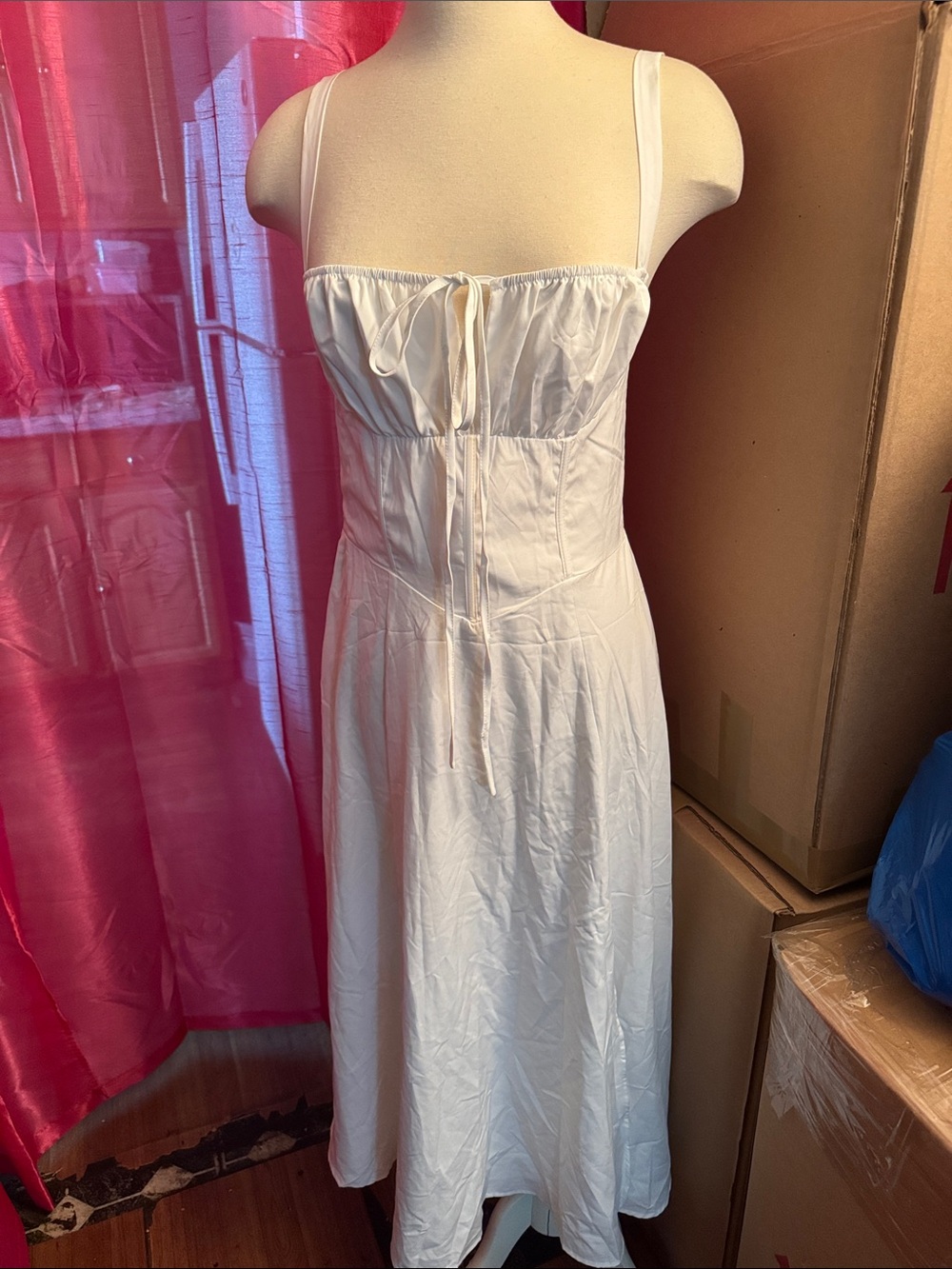 White Strappy Midi Dress with Corset Bodice